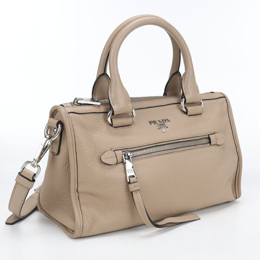 Prada Vitello Daino leather handbag signature logo beige Pink